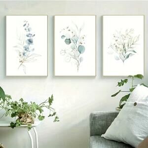 Bohemian floral wall print 3 pieces blue green white